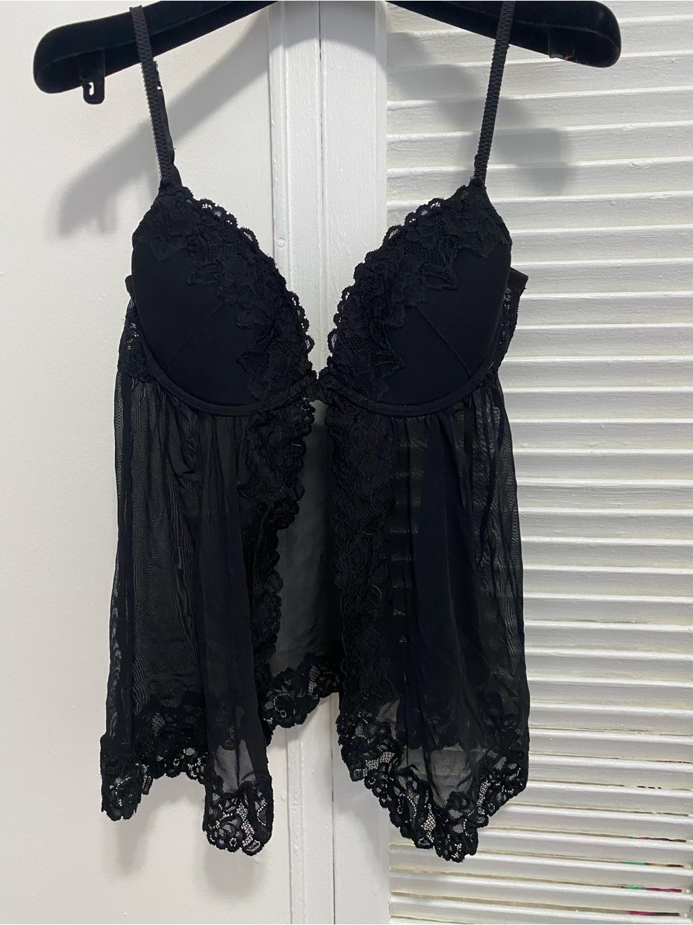 H&M Black Lace Babydoll Chemise with Sheer Mesh Skirt